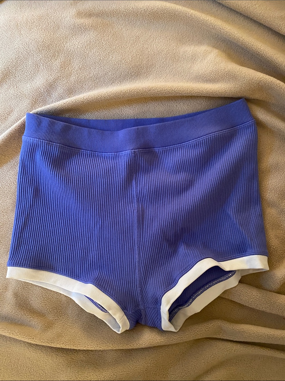 Offline Ribbed Purple High-Rise Bike Shorts with White Trim